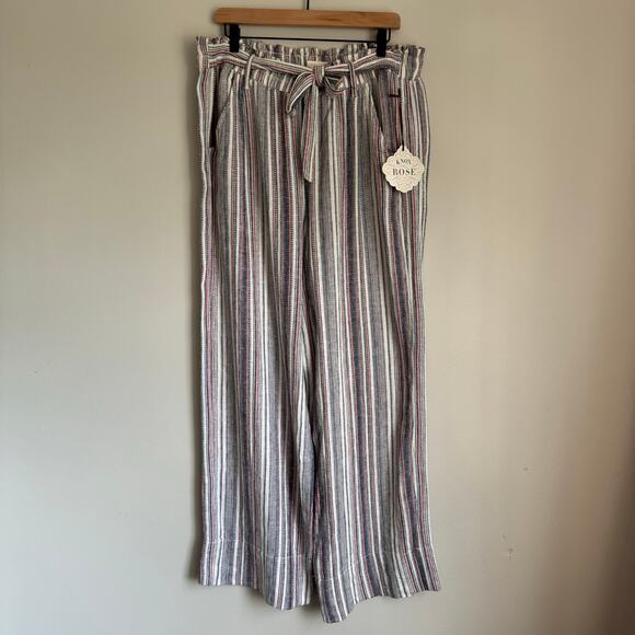 Knox Rose Pants - Knox Rose Linen Pants Size XXL Striped Pull-On Wide Leg Boho High Rise Paperbag